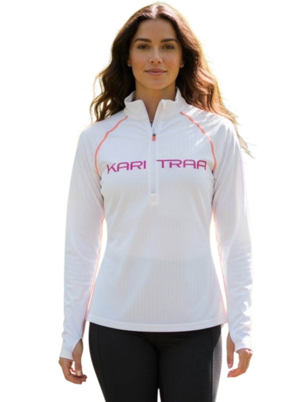 Kari Traa White Long-Sleeve Half-Zip with Pink Logo